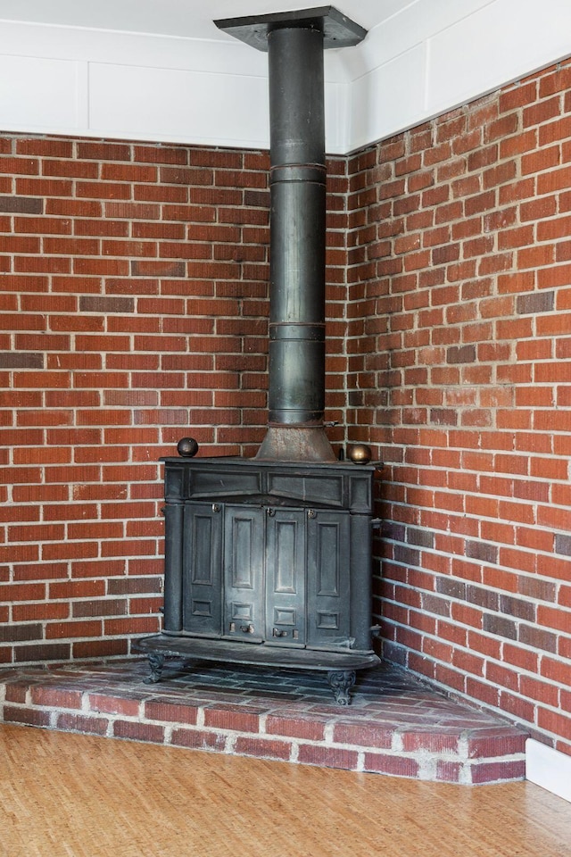 room details featuring a wood stove