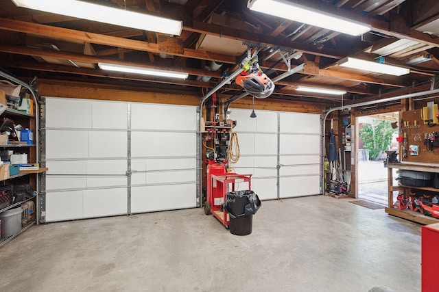 garage featuring a workshop area