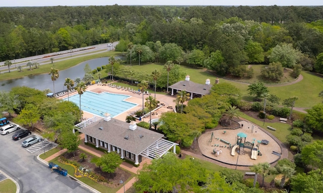 3588 Bagley Dr, Mount Pleasant, SC 29466 - bird's eye view of a forest, a pool, and a large body of water