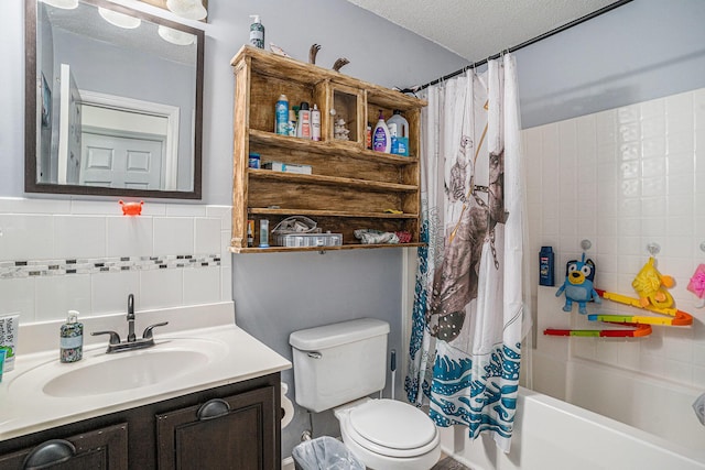 203 Eagle Ridge Rd, Summerville, SC 29485 - bathroom with toilet, a textured ceiling, shower / bathtub combination with curtain, and vanity