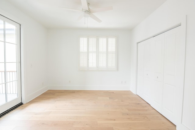 173 Coming St Unit B, Charleston, SC 29403 - unfurnished bedroom with light wood-style flooring, a closet, and ceiling fan