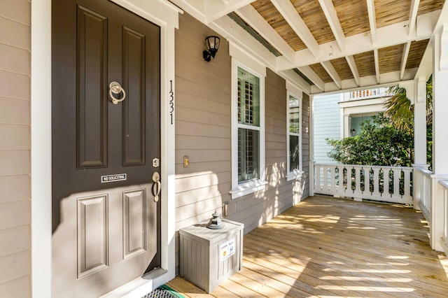 wooden deck with covered porch