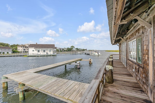 view of dock with a water view