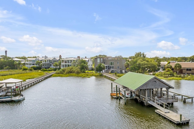 view of dock featuring a water view