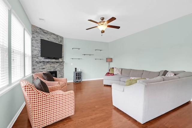 9785 Black Willow Ln, Ladson, SC 29456 - living room featuring plenty of natural light, ceiling fan, and wood finished floors