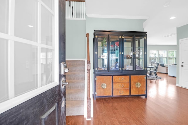 9785 Black Willow Ln, Ladson, SC 29456 - entryway featuring wood finished floors, crown molding, and recessed lighting