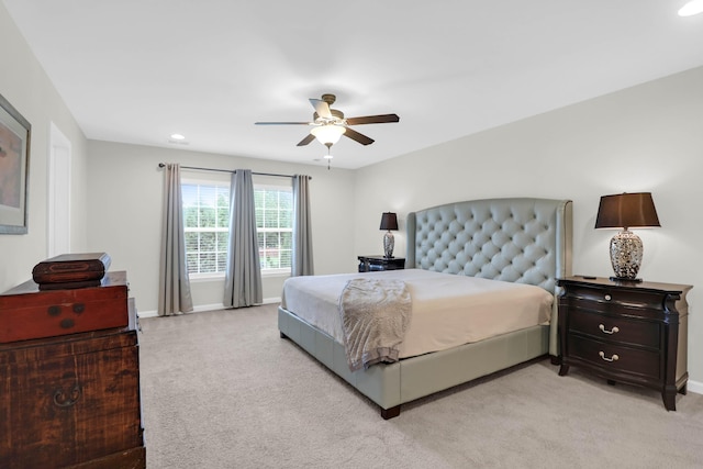 9785 Black Willow Ln, Ladson, SC 29456 - bedroom featuring light carpet, ceiling fan, recessed lighting, and baseboards