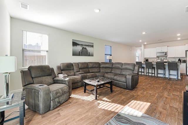 living room featuring light hardwood / wood-style flooring