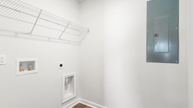 1009 Folly Rd, Summerton, SC 29148 - clothes washing area with hookup for an electric dryer, baseboards, electric panel, laundry area, and hookup for a washing machine