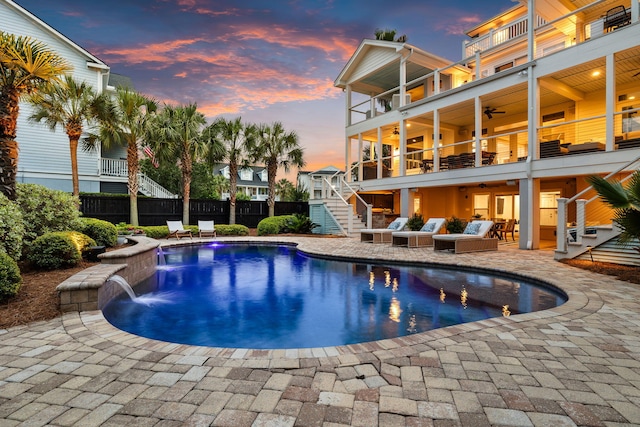 1635 Bull Creek Ln, Charleston, SC 29414 - view of pool featuring a ceiling fan, stairs, a patio area, and an outdoor hangout area