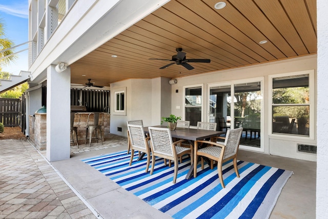 1635 Bull Creek Ln, Charleston, SC 29414 - view of patio with ceiling fan, exterior bar, and outdoor dining area