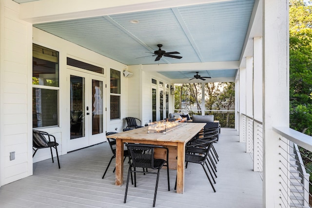 1635 Bull Creek Ln, Charleston, SC 29414 - wooden deck featuring french doors, outdoor dining area, and ceiling fan