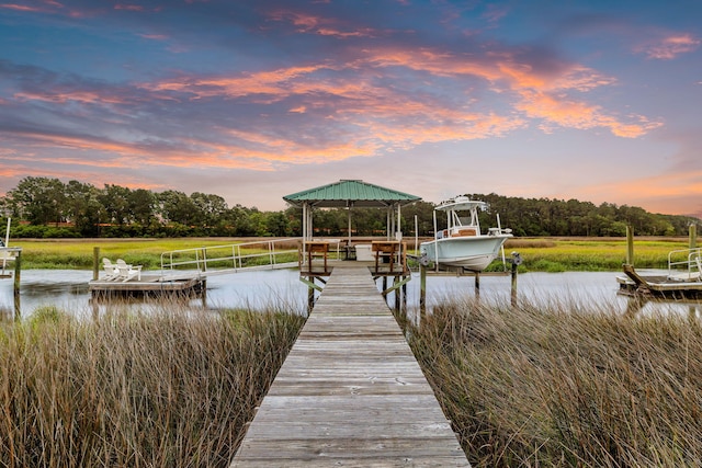 1635 Bull Creek Ln, Charleston, SC 29414 - dock with a water view, boat lift, and view of scattered trees