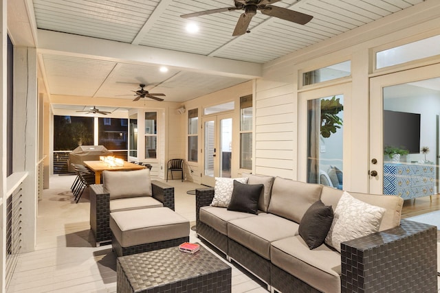 1635 Bull Creek Ln, Charleston, SC 29414 - view of patio with ceiling fan, french doors, outdoor lounge area, and grilling area