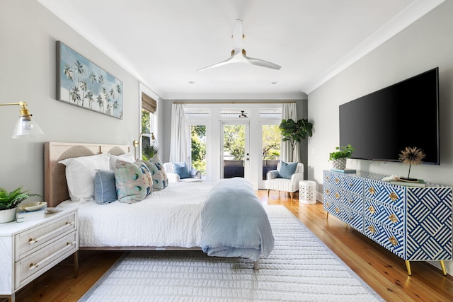 1635 Bull Creek Ln, Charleston, SC 29414 - bedroom with access to outside, crown molding, wood finished floors, ceiling fan, and french doors