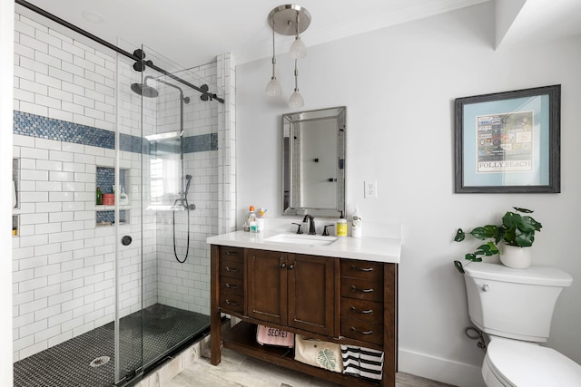 1635 Bull Creek Ln, Charleston, SC 29414 - full bathroom with vanity, a stall shower, toilet, and baseboards