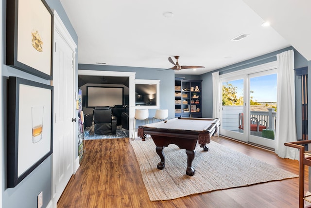 1635 Bull Creek Ln, Charleston, SC 29414 - rec room featuring pool table, wood finished floors, and a ceiling fan