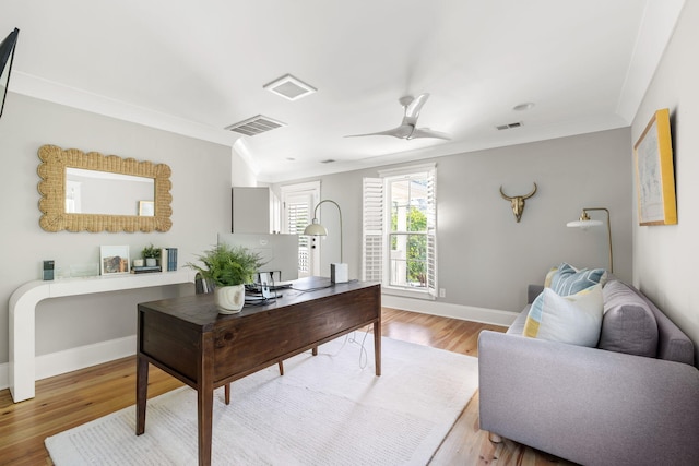 1635 Bull Creek Ln, Charleston, SC 29414 - office space with ornamental molding, wood finished floors, ceiling fan, and baseboards