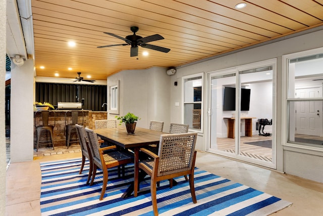 1635 Bull Creek Ln, Charleston, SC 29414 - dining area featuring ceiling fan, recessed lighting, finished concrete floors, and wooden ceiling