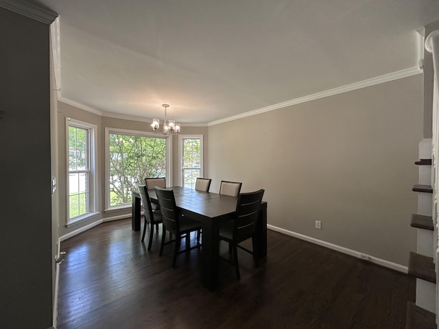 8701 Caspiana Ln, North Charleston, SC 29420 - dining area featuring a chandelier, ornamental molding, and dark wood-style flooring