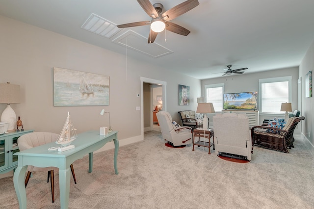 living room featuring light carpet