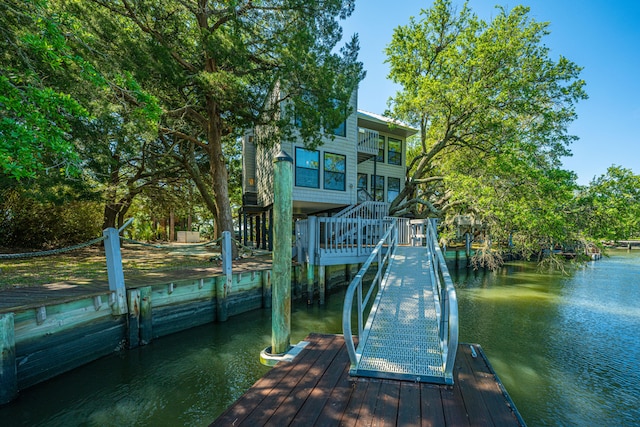 dock area with a water view