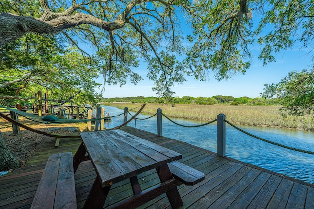 view of dock with a water view