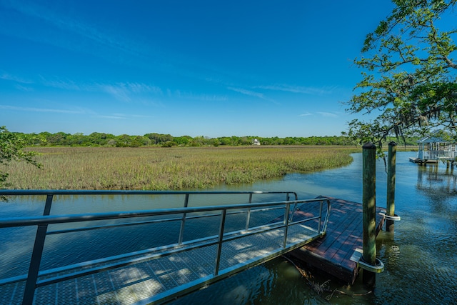 dock area with a water view