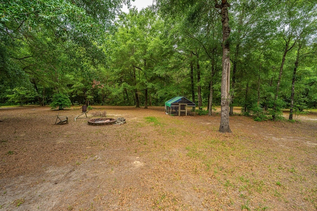 312 Piney Grove Rd, Cross, SC 29436 - view of yard with exterior structure, an outbuilding, and an outdoor fire pit