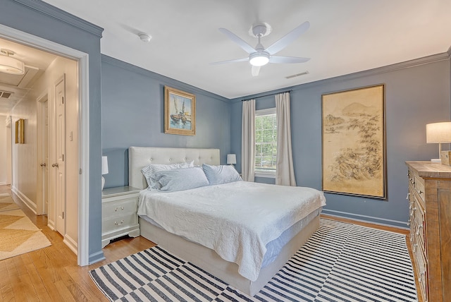 803 Burnett Dr, Charleston, SC 29412 - bedroom with light wood-style flooring, ornamental molding, baseboards, and ceiling fan
