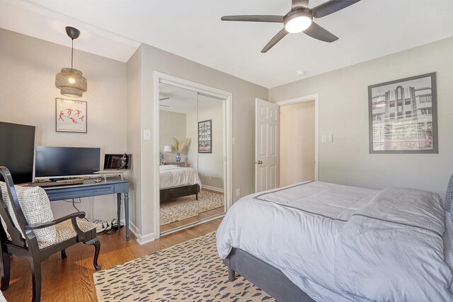 803 Burnett Dr, Charleston, SC 29412 - bedroom with wood finished floors, ceiling fan, a closet, and baseboards