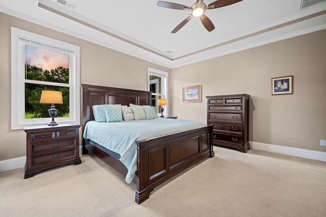 727 Sonny Boy Ln, Johns Island, SC 29455 - bedroom featuring crown molding, light colored carpet, baseboards, and a raised ceiling