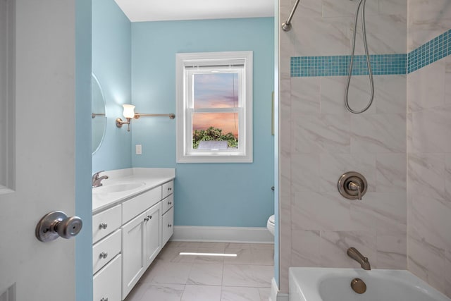 727 Sonny Boy Ln, Johns Island, SC 29455 - bathroom featuring vanity, marble finish floors, toilet, shower / bath combination, and baseboards