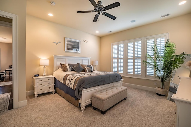 15 Carter Oaks, Ladys Island, SC 29907 - bedroom with light carpet, recessed lighting, baseboards, and a ceiling fan