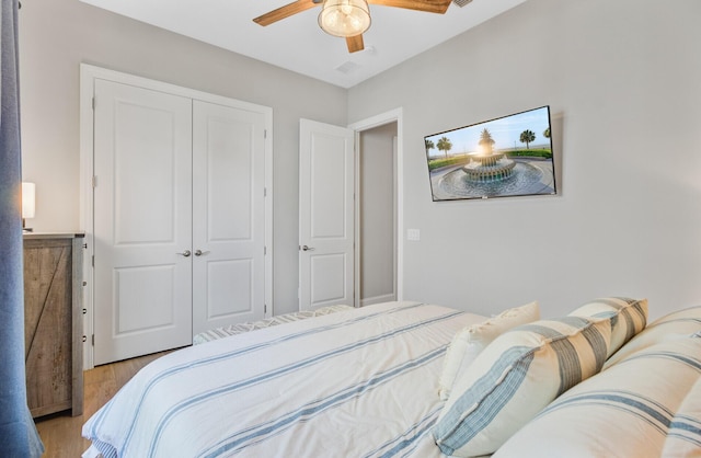 366 Tupelo Lake Dr, Summerville, SC 29486 - bedroom with a closet, light wood finished floors, and ceiling fan