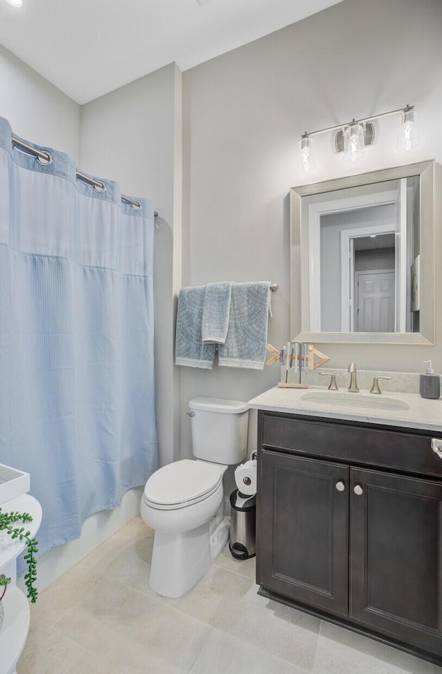 366 Tupelo Lake Dr, Summerville, SC 29486 - full bath featuring toilet, vanity, shower / tub combo with curtain, and tile patterned floors