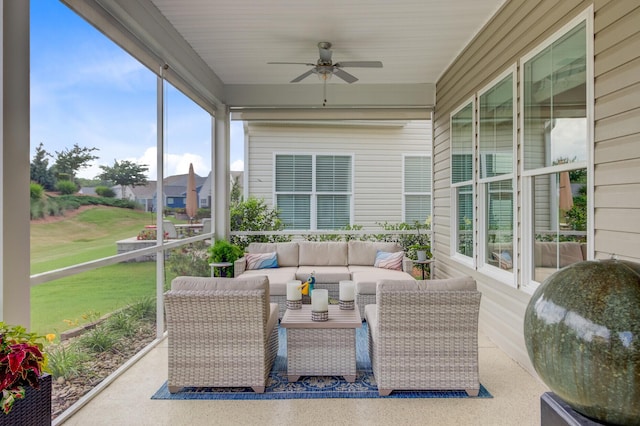 366 Tupelo Lake Dr, Summerville, SC 29486 - sunroom with ceiling fan, an outdoor living space, and plenty of natural light