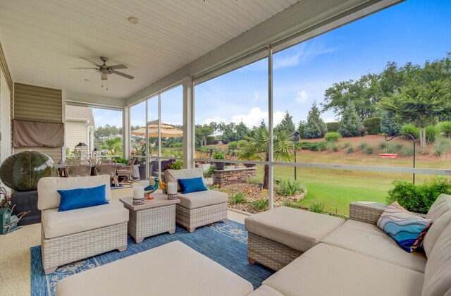 366 Tupelo Lake Dr, Summerville, SC 29486 - sunroom / solarium featuring an outdoor hangout area and ceiling fan