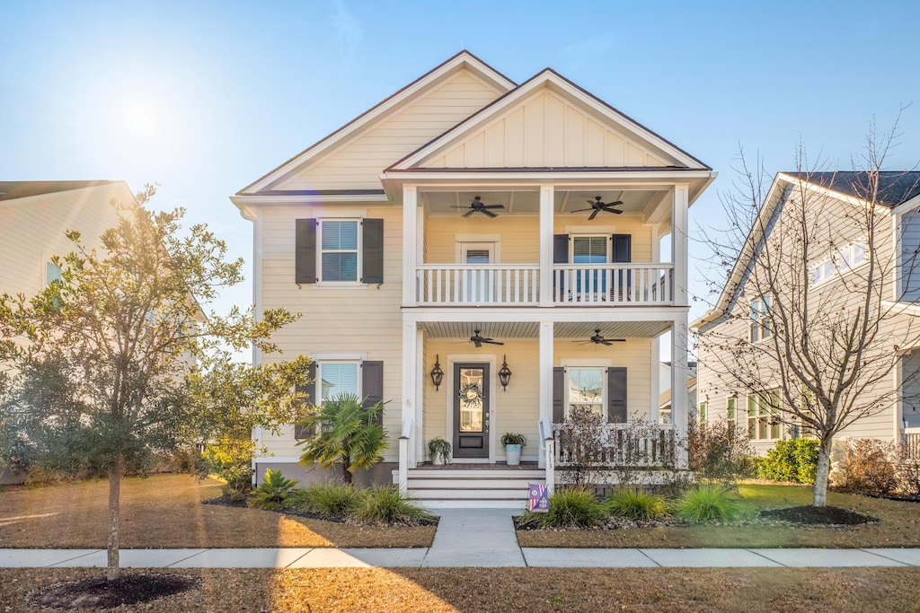 view of front of house with a porch and a balcony