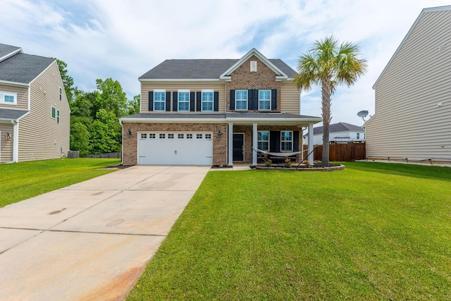 craftsman-style home with a garage, central air condition unit, and a front yard