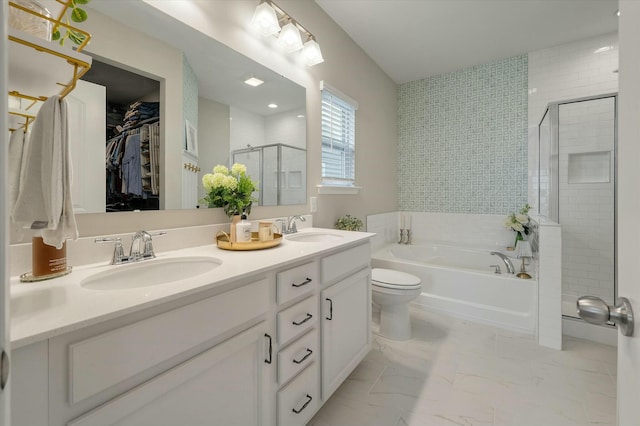 127 Surfbird Rd, Summerville, SC 29486 - full bath featuring a sink, double vanity, a garden tub, and a shower stall