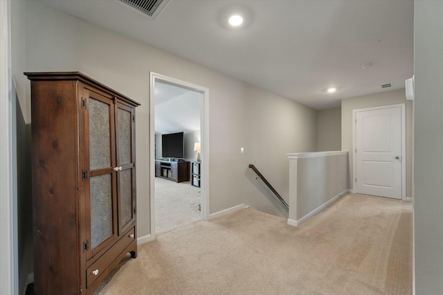 127 Surfbird Rd, Summerville, SC 29486 - corridor featuring an upstairs landing, visible vents, baseboards, light carpet, and recessed lighting