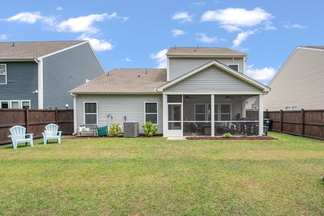 127 Surfbird Rd, Summerville, SC 29486 - back of property with a lawn, central AC, a sunroom, and a fenced backyard