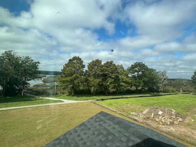 view of property's community featuring a water view and a yard