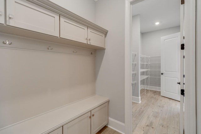 mudroom featuring light hardwood / wood-style flooring