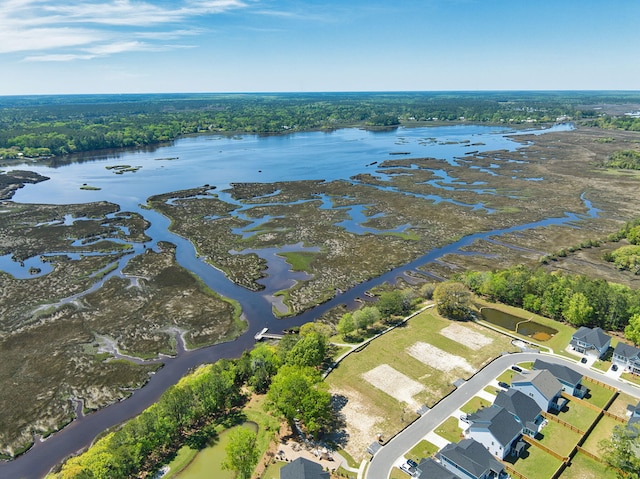 aerial view featuring a water view