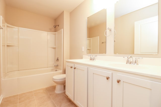 full bathroom featuring vanity, toilet, shower / tub combination, and tile patterned floors