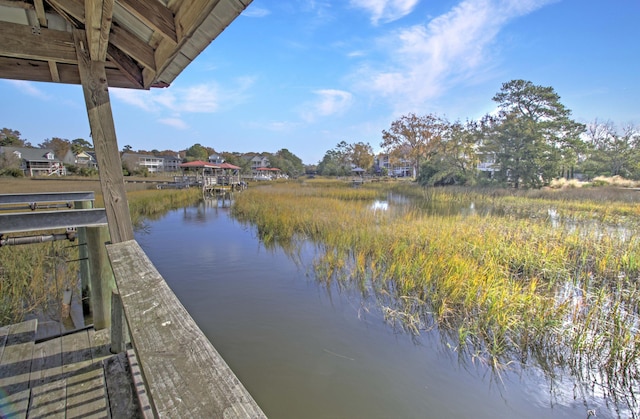 view of dock with a water view