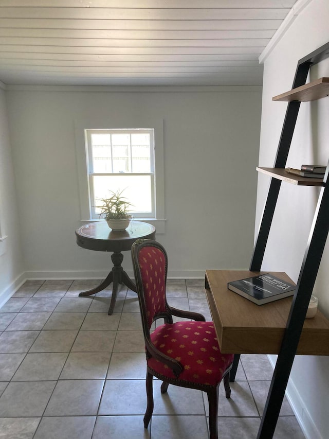 office area featuring tile patterned floors and ornamental molding