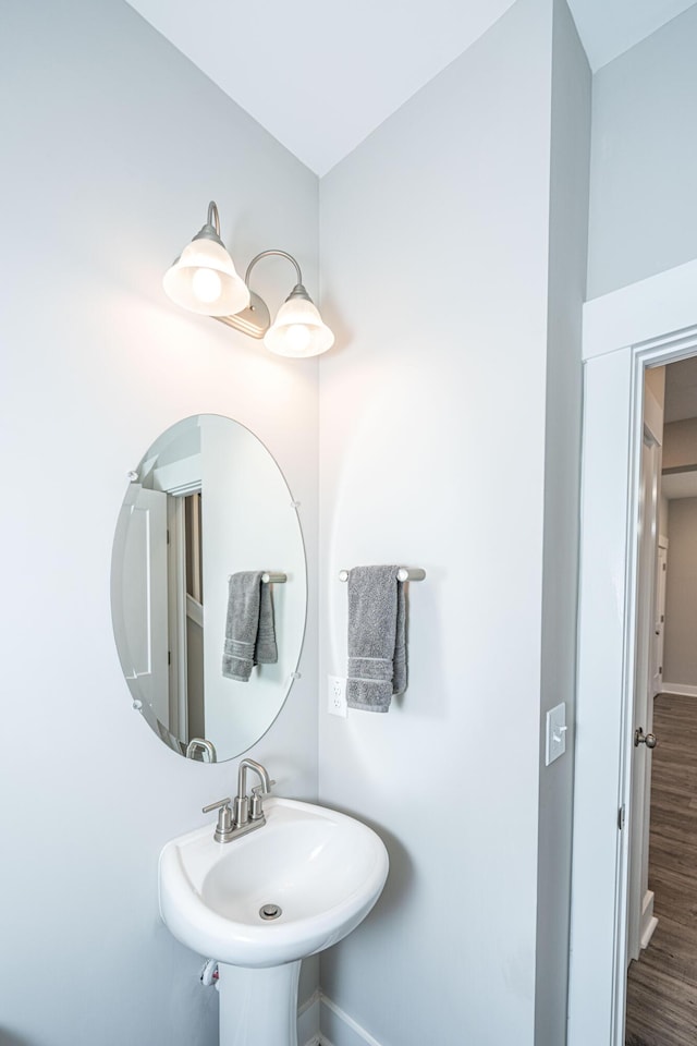 bathroom with sink and hardwood / wood-style flooring